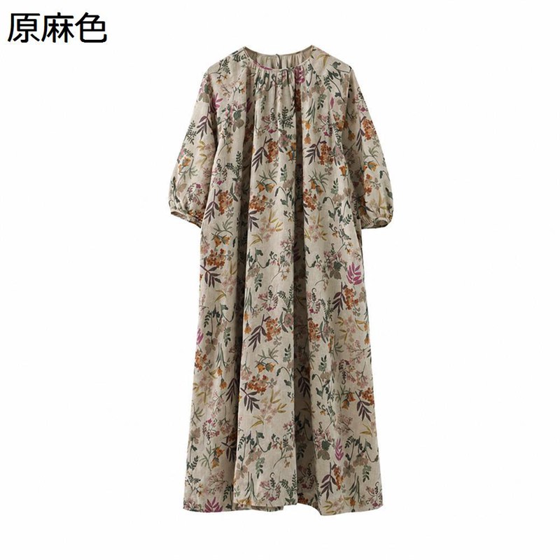 衣裳 レディース御召しもの ロング丈 今めかしい 着回し力 花柄 ボタニカル 綿麻 ゆったり 分かりやすい 流行り物 心地よい混 体型取りまかなう 着痩せ 自然的 レトロ 膝下 マキシ丈 50代 Ａ伝達ルート