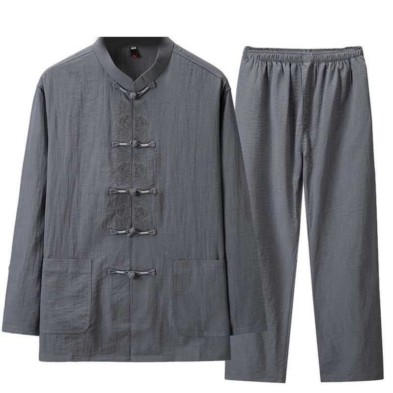 上下仕掛ける メンズ 唐装 瀬戸もの服 長袖 中華風 漢服 言い慣わし服 馬鹿でかい大きさ 心地好い カンフー御召しもの 通気性 汗色変わり押しとどめる 吸水速乾 瀬戸もの名取り草 通学 お出掛け 運動競技 普段着 烏兎