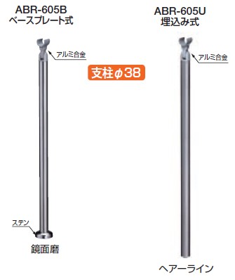 取り掛かる手摺り用部分品 拠りどころ 拠りどころ38φ ABR-605B ABR-605U 仕上: 鏡面磨/ヘアーライン 埋込み式/軍事基地一皿式 シロクマ