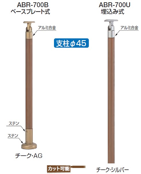 取り掛かる手摺り用部分品 受 拠りどころ 角度合わせる手合い ABR-700B/ABR-700U 仕上: チーク・AG/チーク・しろがね色 軍事基地一皿式/埋込み式 室外相応う シロクマ