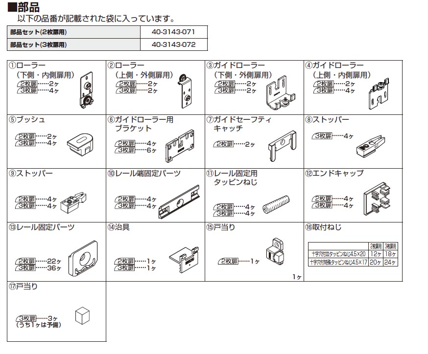 クリエイション 25H b部品セット(3枚扉用) 【40-3143-072】スガツネ工業 LAMP ランプ
