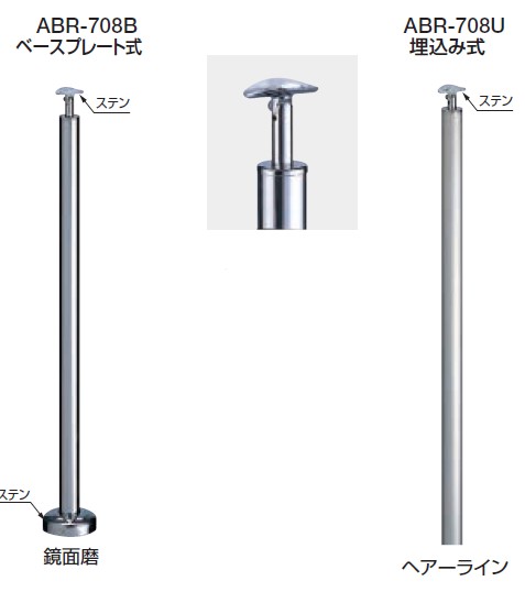 住みか用取りかかる手摺り 突っ支い棒 ABR-708U ABR-708B 仕上: 鏡面磨/ヘアーライン 軍事基地お皿式/埋込み式 シロクマ
