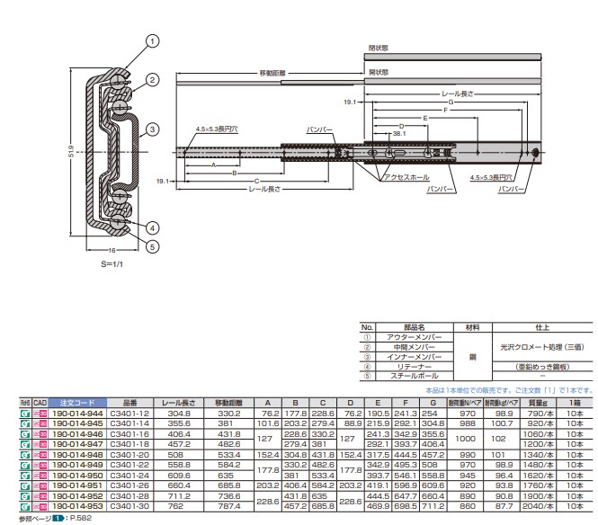 スライドレールC3401重量用C3401-18