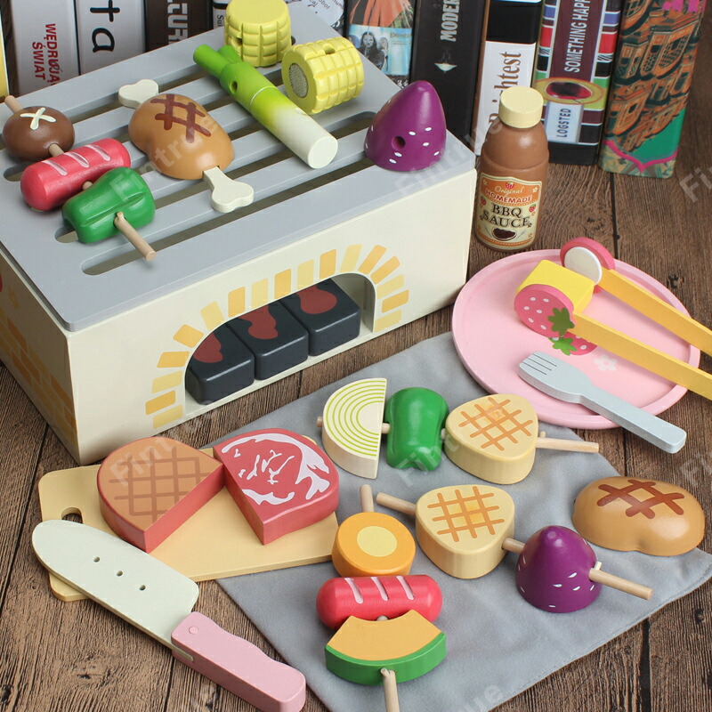 「10％OFFクーポン配布中」おままごと キッチンセット バーベキュー 木製 安全 BBOおもちゃ 室内 ごっこ遊び 調理器具 食器 台所 野菜 お肉 おもちゃ ごっこ遊び 切る玩具 子供用 男の子 女の子 誕生日 クリスマス プレゼント 入園祝い