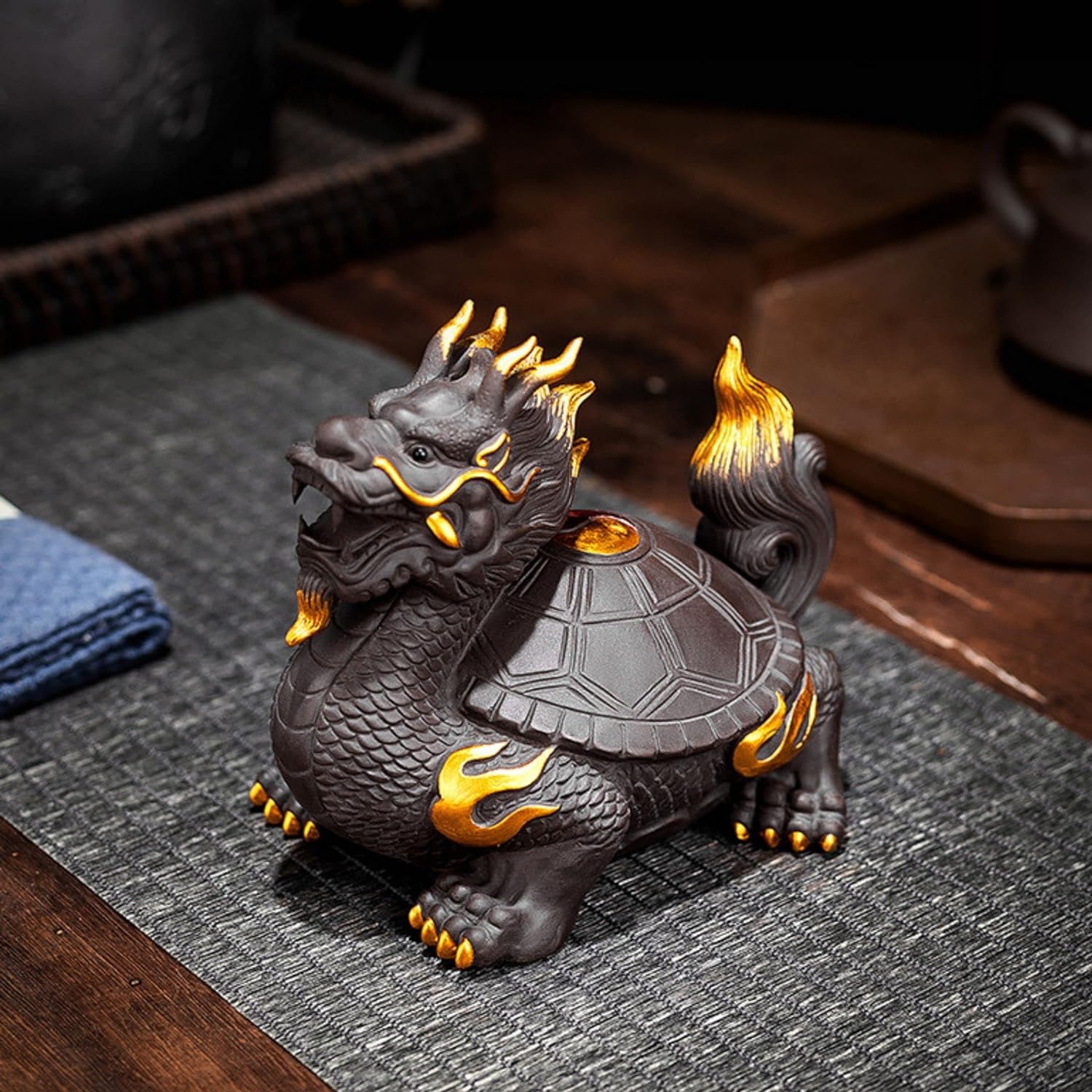 サーペンティン　龍亀　ロングイ 財運を高める瑞獣 サーペンティン 龍亀(ロングイ) 彫刻置物 350g