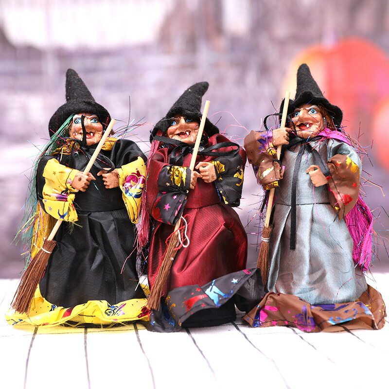 楽天市場】魔女人形 ハロウィン飾り ぬいぐるみ 置物 ほうき