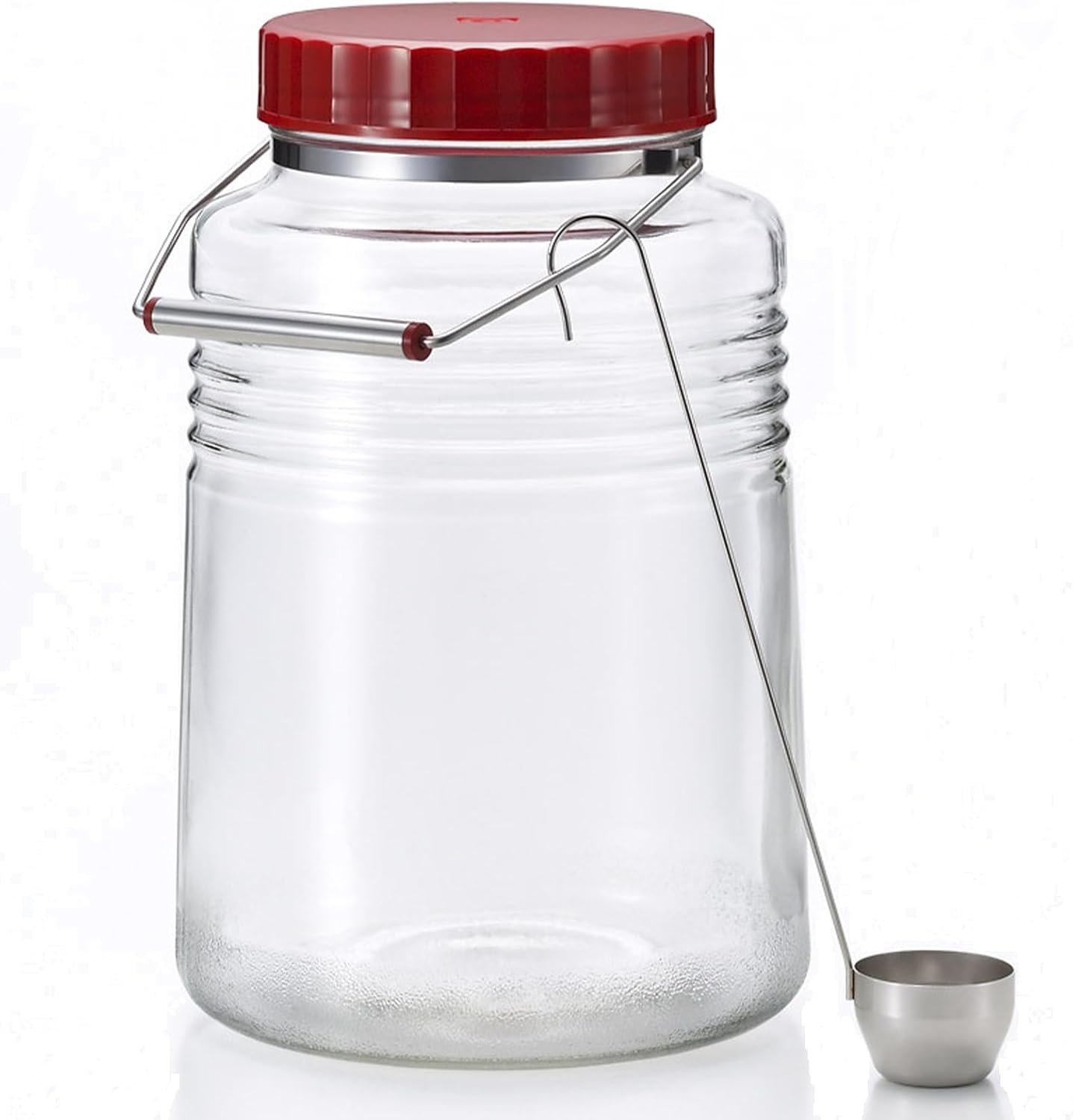 刷り直す 梅びん 4L日本製 個箱入 保護すること入れもの 梅酒瓶 梅瓶 昭和 レトロ 保護すること瓶 レトロ レードル付 米びつ 木ノ実酒瓶 硝子 キャニスター 密閉 入れもの 調味料入 瓶 密閉 珈琲 豆