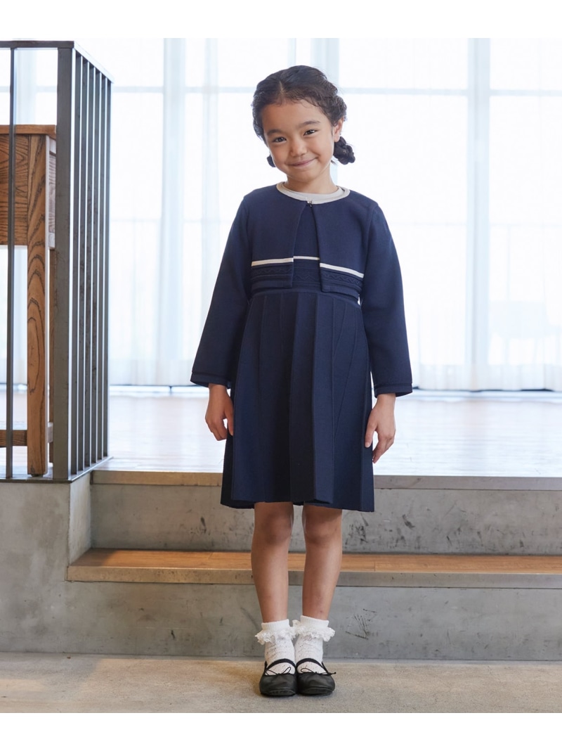 《M Maglie le cassetto fiorelino》バイカラーカーディガン《Kids》 Maglie par ef-de マーリエ ル カセット トップス カーディガン ネイビー ベージュ【送料無料】[ Fashion]