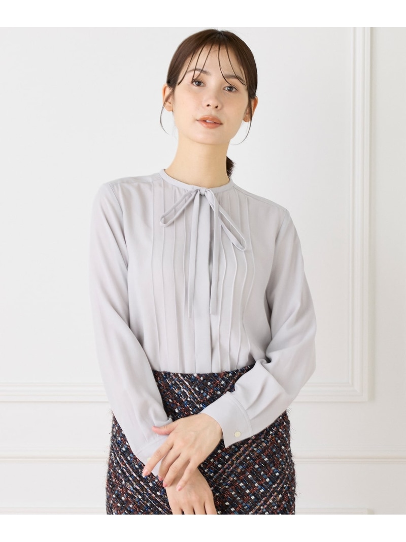 【SALE／40%OFF】《大きいサイズ》ピンタックボウタイブラウス INED イネド トップス シャツ・ブラウス ネイビー ホワイト グレー【RBA_E】【送料無料】[ Fashion]