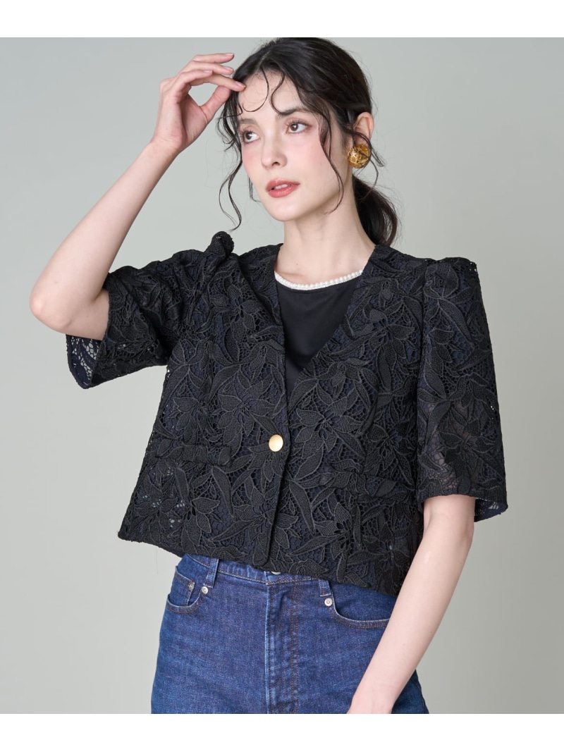 《気が大きい大きさ》御花スピード競技柄半袖上衣《M Maglie le cassetto》 Maglie par ef-de マーリエ ル テープ ジャケット・アウター 否色合い上衣 黒いこと【貨物輸送無料】[ Fashion]