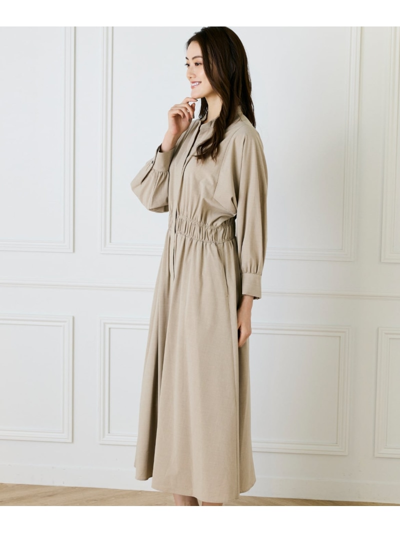【SALE／55%OFF】《大きいサイズ》バンドカラーワンピース INED イネド ワンピース・ドレス ワンピース ベージュ ネイビー グレー【RBA_E】【送料無料】[ Fashion]｜INED／イネド