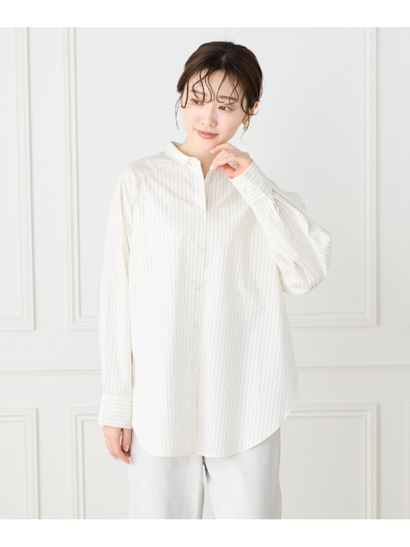 【SALE／10%OFF】《大きいサイズ》ストライプロングシャツ Le Souk イネド トップス シャツ・ブラウス ホワイト【RBA_E】【送料無料】[ Fashion]