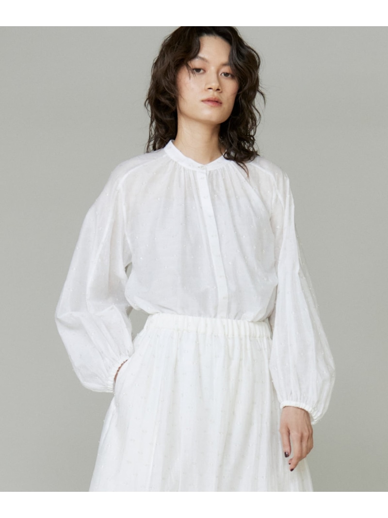【SALE／50%OFF】ラメドットギャザーブラウス INED イネド トップス シャツ・ブラウス ホワイト カーキグリーン ブラック【RBA_E】【送料無料】[ Fashion]