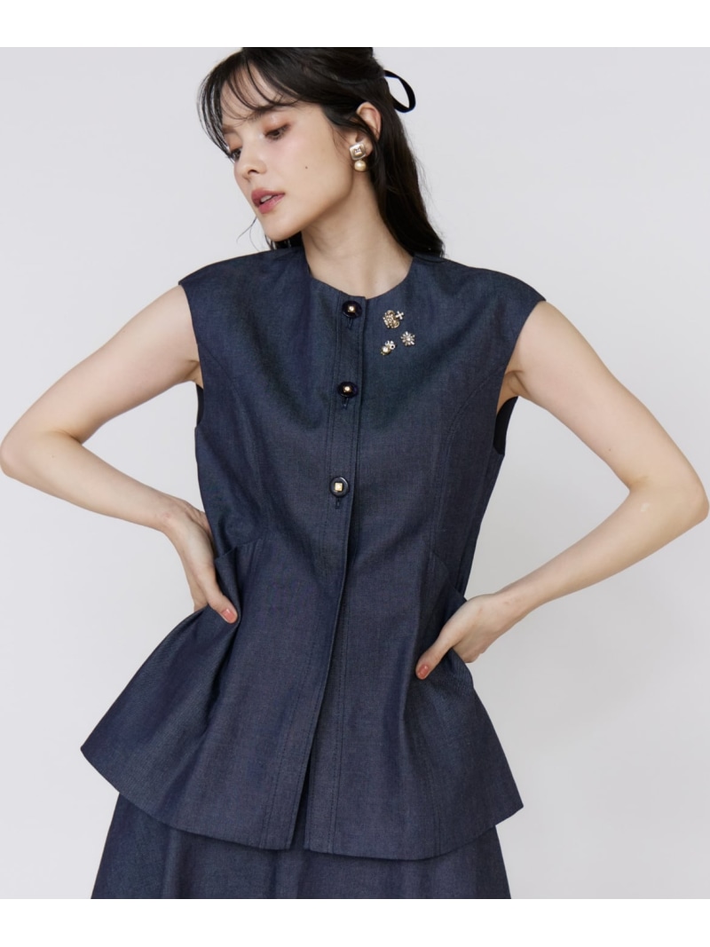 【SALE／40%OFF】《もの言う花百花9月号掲げる》《フランダース45周年制限事項寄せあわせ》シアードッキングデニムジレ《M Maglie le cassetto》 Maglie par ef-de マーリエ ル テープ トップス より良い・ジレ 青色【RBA_E】【貨物輸送無料】[ Fashion]