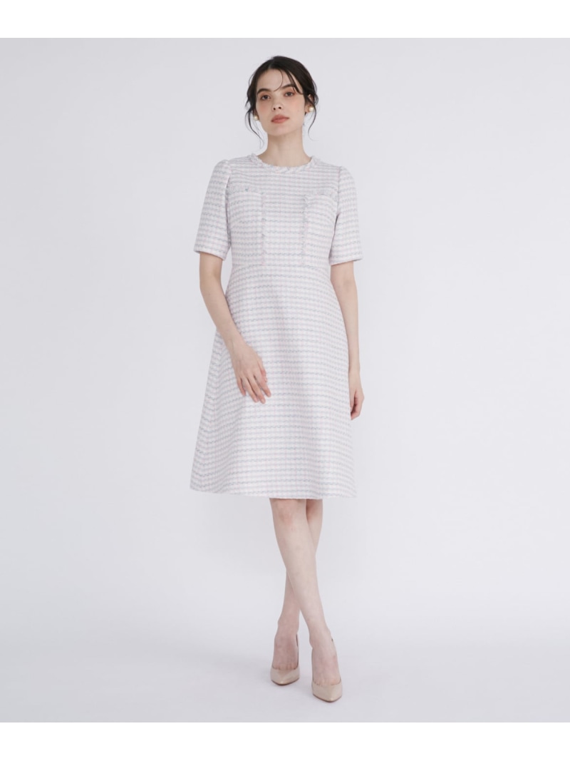 【SALE／60%OFF】《M Maglie le cassetto》ファンシーツイードワンピース《Linton Tweeds》 Maglie par ef-de マーリエ ル カセット ワンピース・ドレス ワンピース ピンク【RBA_E】【送料無料】[ Fashion]｜INED／イネド