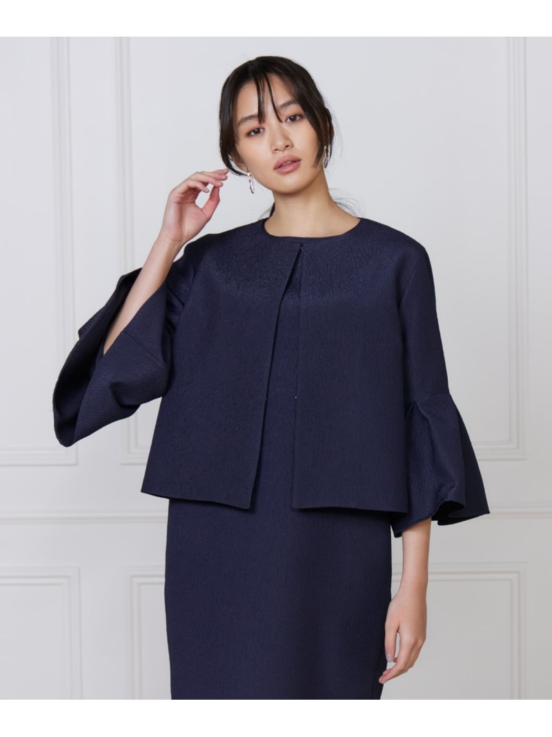 【SALE／10%OFF】タックフレアースリーブジャケット 7-IDconcept. セブンアイディコンセプト ジャケット・アウター ノーカラージャケット ネイビー ホワイト【RBA_E】【送料無料】[ Fashion]