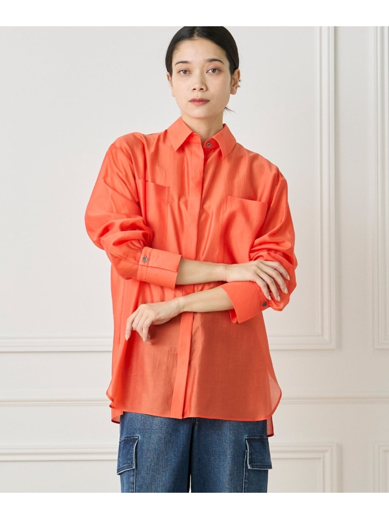 【SALE／60%OFF】《WEB限定カラー》オーガンジーシアーシャツ INED イネド トップス シャツ・ブラウス ブラック ホワイト ピンク オレンジ【RBA_E】【送料無料】[ Fashion]