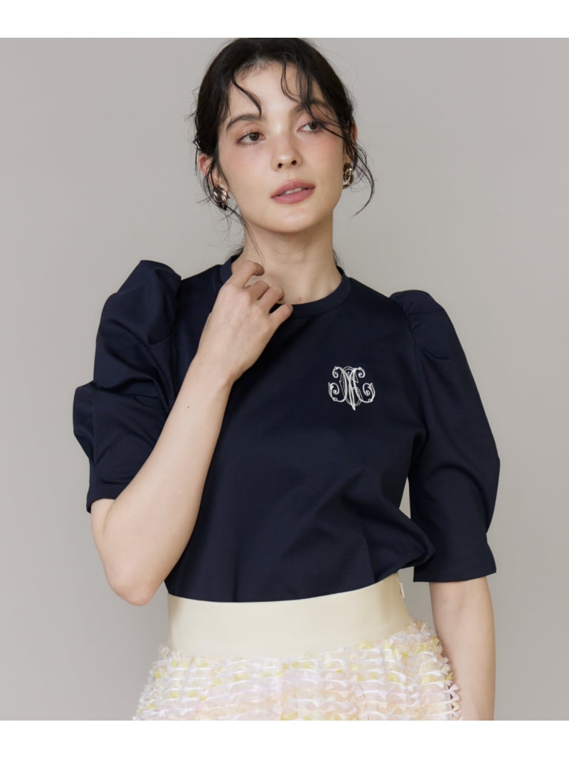《大きいサイズ》ロゴ刺繍ボリューム袖カットソー Maglie par ef-de マーリエ ル カセット トップス カットソー・Tシャツ ホワイト ネイビー【送料無料】[ Fashion]
