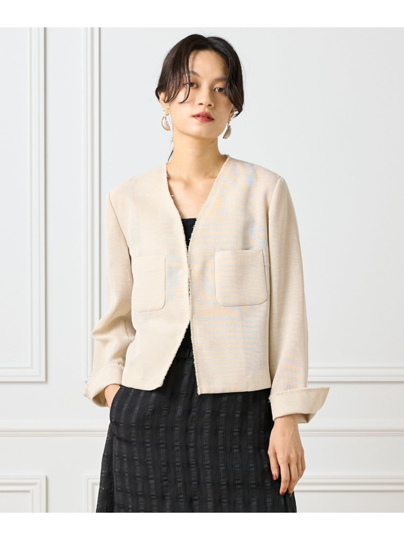 【SALE／40%OFF】《大きいサイズ》カラミジャケット INED イネド ジャケット・アウター ノーカラージャケット ベージュ グレー【RBA_E】【送料無料】[ Fashion]