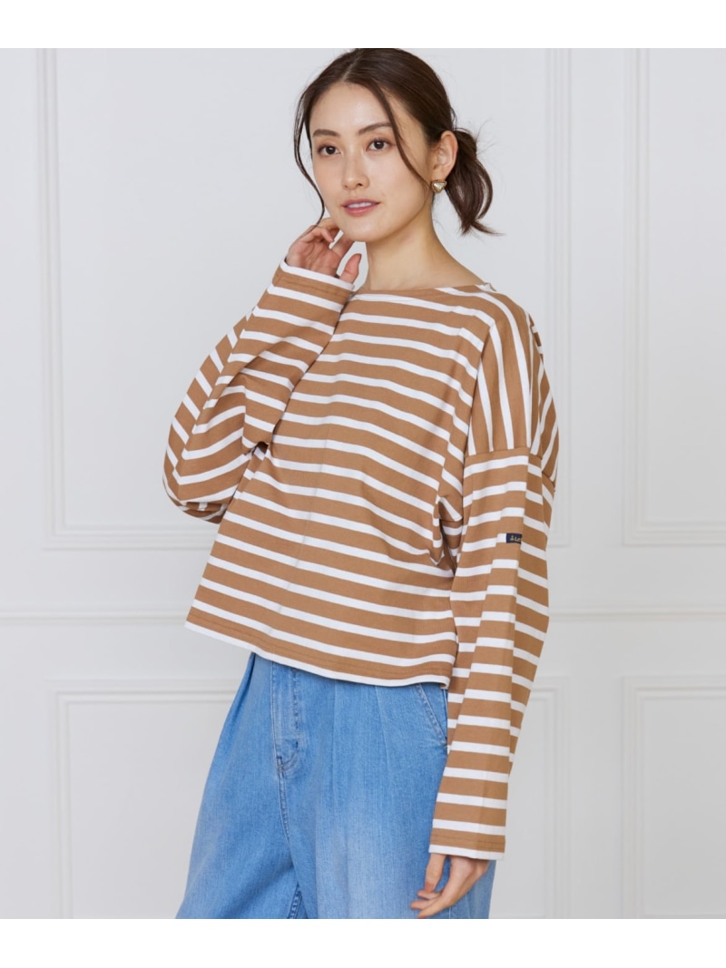 ボーダードルマンスリーブカットソー《Le Minor》 INED イネド トップス カットソー・Tシャツ ネイビー ブラウン【送料無料】[ Fashion]