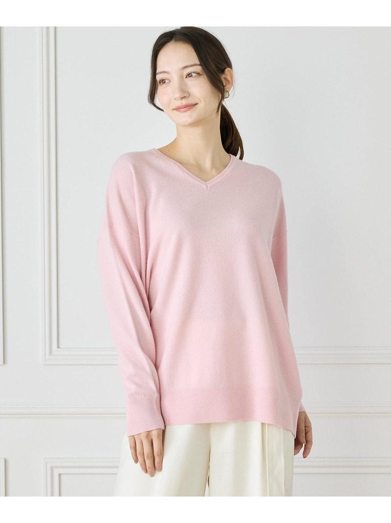 【SALE／30%OFF】《大きいサイズ》カシミヤ混Vネックチュニックニット《WEB限定カラー》 INED イネド トップス ニット グレー ピンク ブラック ホワイト イエロー【RBA_E】【送料無料】[ Fashion]