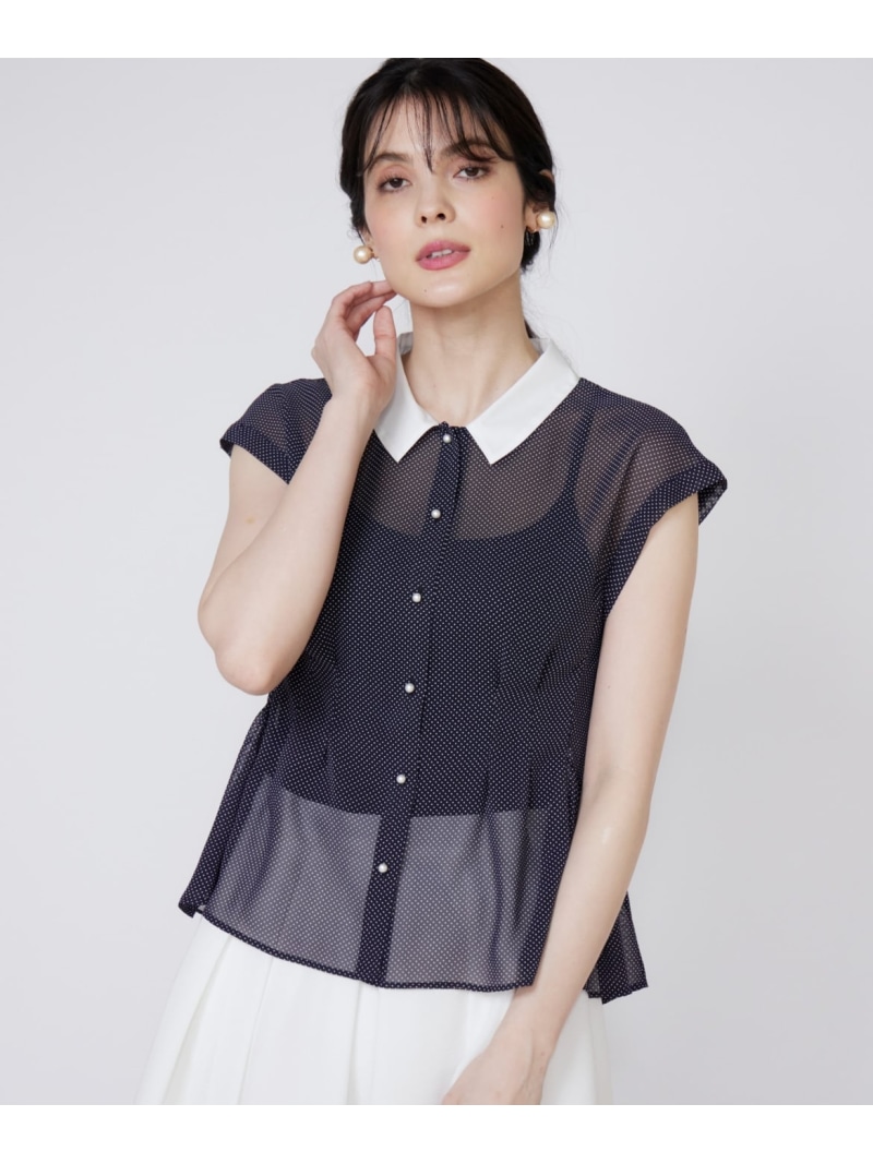【SALE／50%OFF】《大きいサイズ》衿配色シアードットブラウス Maglie par ef-de マーリエ ル カセット トップス シャツ・ブラウス ブラック ネイビー【RBA_E】【送料無料】[ Fashion]