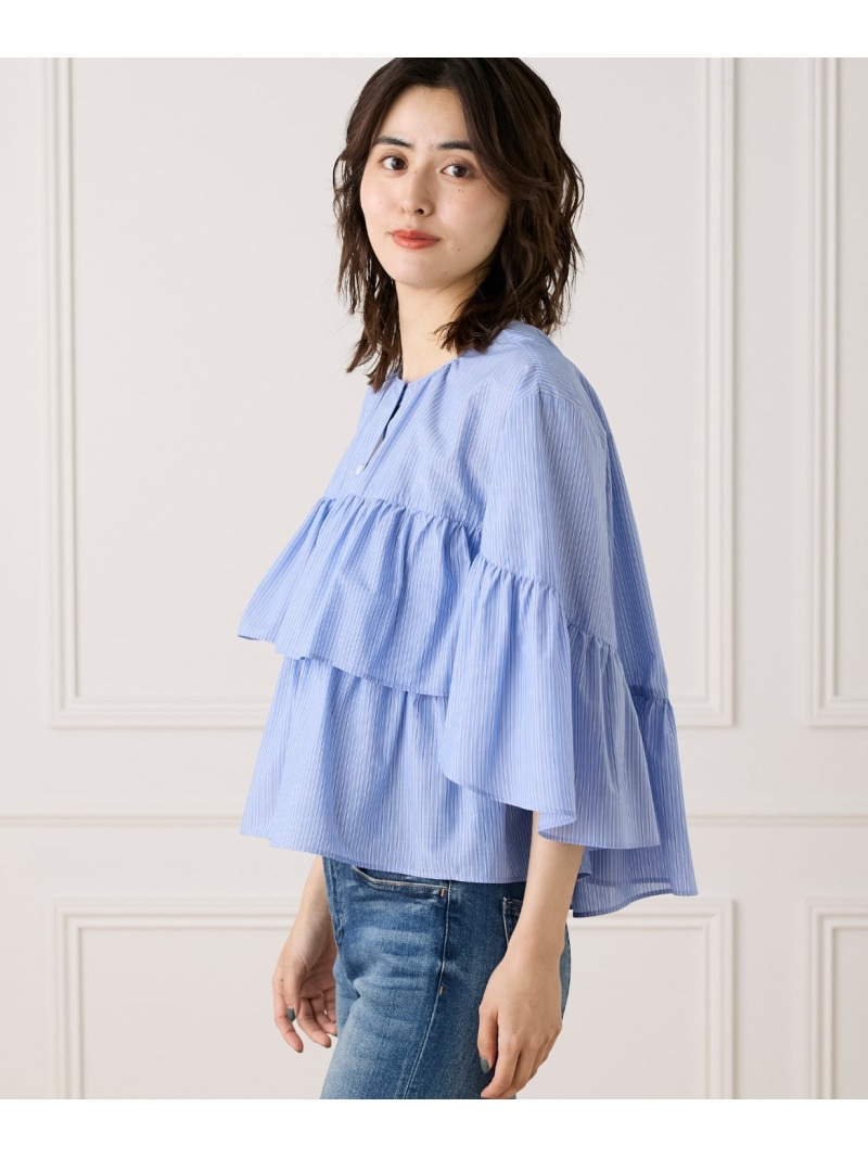 【SALE／40%OFF】《大きいサイズ》《WEB限定カラー》ティアードフリルブラウス 7-IDconcept. セブンアイディコンセプト トップス シャツ・ブラウス ブルー ブラック グレー【RBA_E】【送料無料】[ Fashion]｜INED／イネド