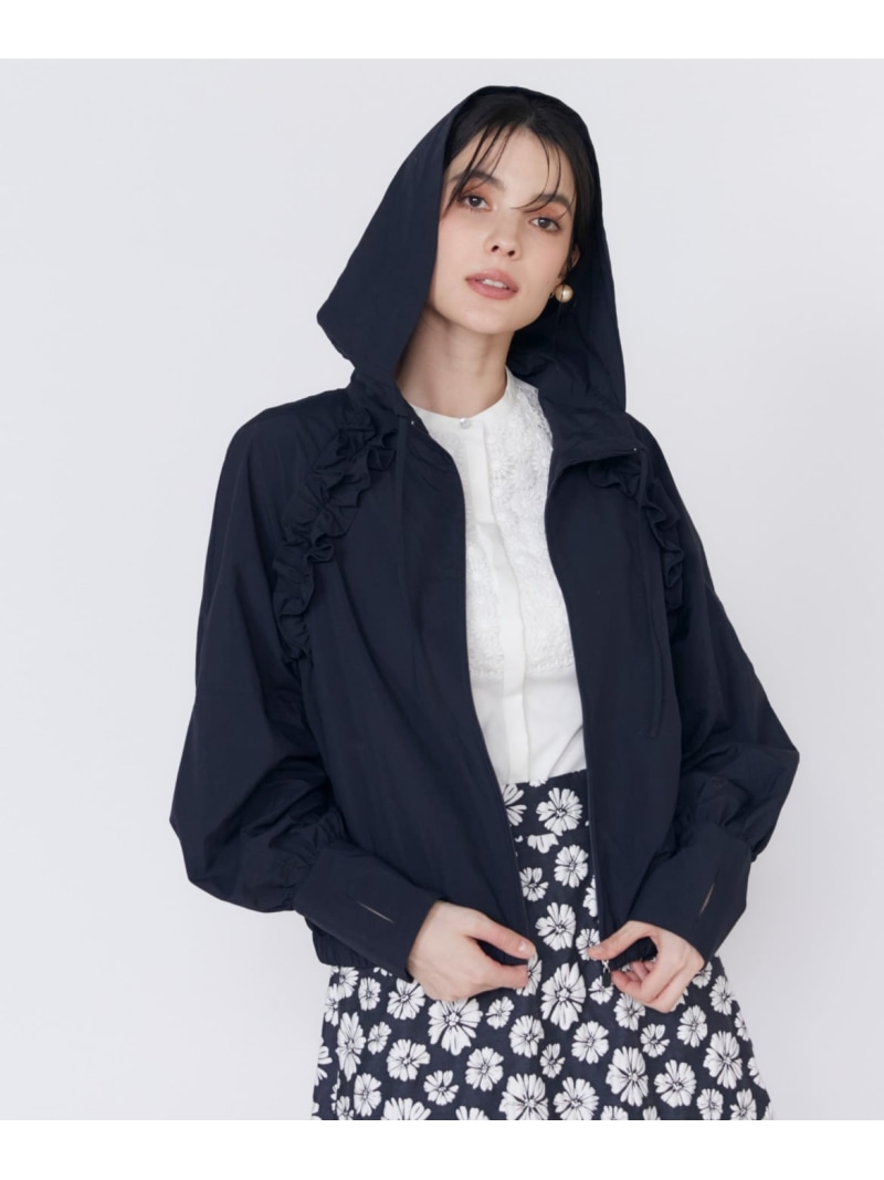 【SALE／10%OFF】《大きいサイズ》ラッシュガードブルゾン Maglie par ef-de マーリエ ル カセット ジャケット・アウター ナイロンジャケット ネイビー ピンク【RBA_E】【送料無料】[ Fashion]