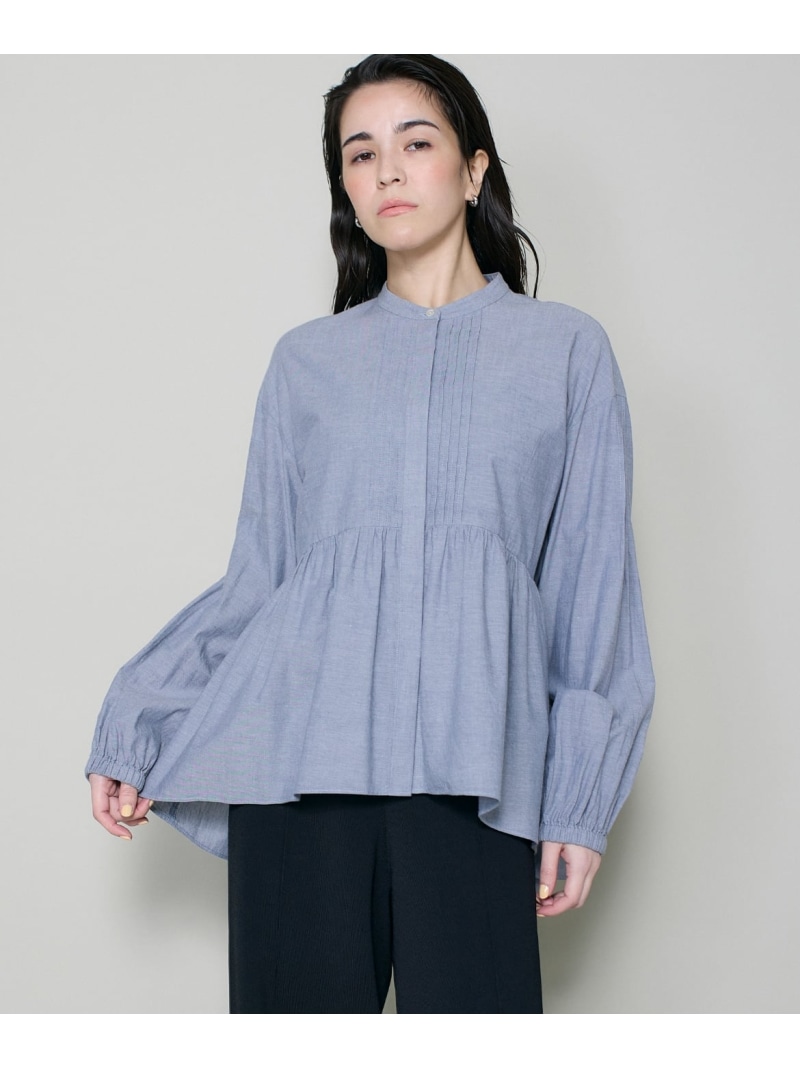 【SALE／10%OFF】スタンドカラーペプラムブラウス I.T.'S. international イッツインターナショナル トップス シャツ・ブラウス ホワイト グレー【RBA_E】【送料無料】[ Fashion]