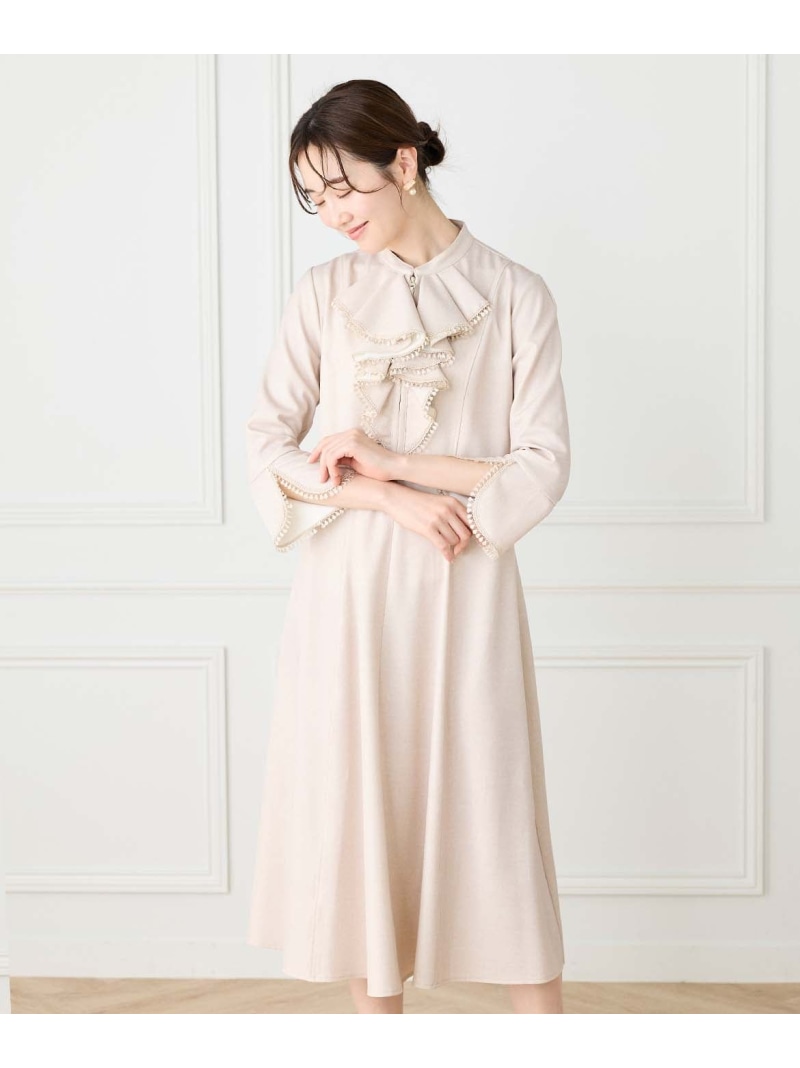 ラッフル七分袖ワンピース ef-de Black イネド ワンピース・ドレス その他のワンピース・ドレス ブラック ベージュ【送料無料】[ Fashion]