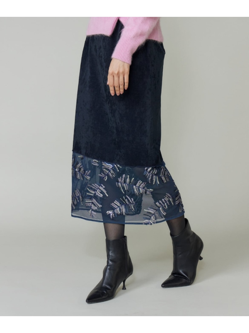 【SALE／40%OFF】《大きいサイズ》ベルベットスカート la veille by SUPERIOR CLOSET イネド スカート ロング・マキシスカート ブラック ネイビー【RBA_E】【送料無料】[ Fashion]