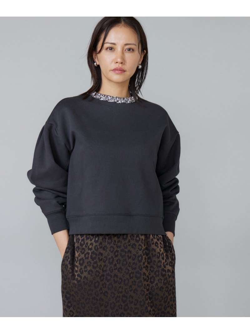 【SALE／40%OFF】ビジュー衿裏毛プルオーバー Le Souk イネド トップス スウェット・トレーナー ブラック グレー【RBA_E】【送料無料】[ Fashion]