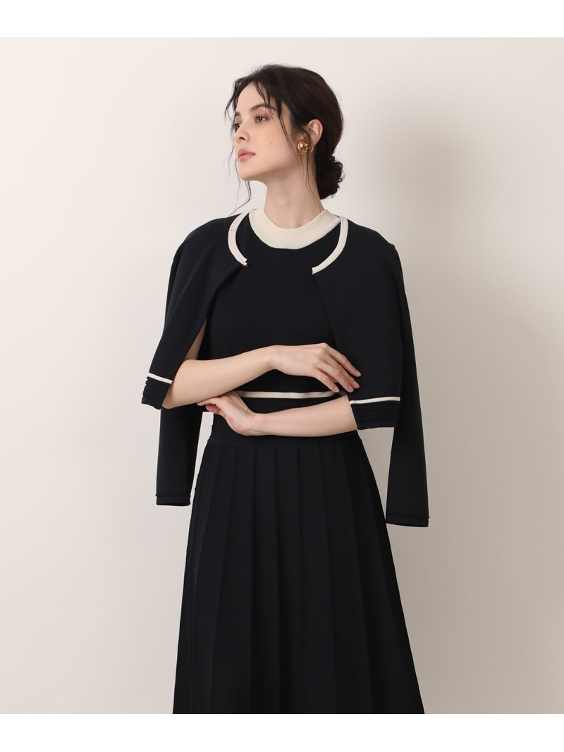 【SALE／10%OFF】《大きいサイズ》バイカラーボレロカーディガン《M Maglie le cassetto》 Maglie par ef-de マーリエ ル カセット トップス カーディガン ベージュ ネイビー【RBA_E】【送料無料】[ Fashion]