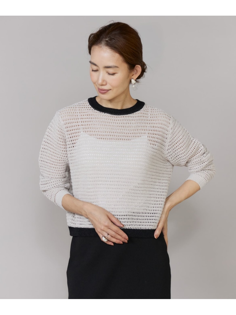 【SALE／10%OFF】《大きいサイズ》透かし柄ボートネックプルオーバー Le Souk イネド トップス ニット パープル イエロー グレー【RBA_E】【送料無料】[ Fashion]