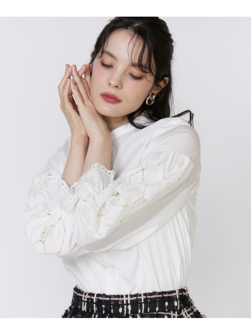 【SALE／30%OFF】《美人百花9月号掲載》刺繍レースドッキングブラウス Maglie par ef-de マーリエ ル カセット トップス シャツ・ブラウス ホワイト【RBA_E】【送料無料】[ Fashion]