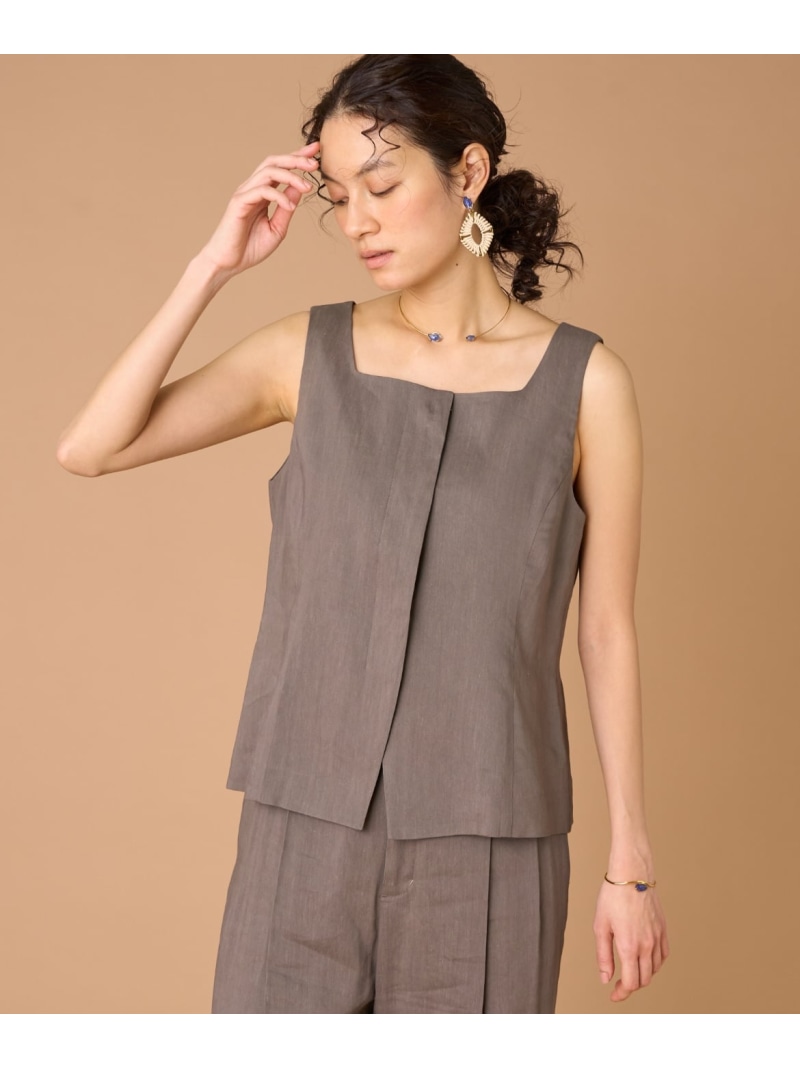 【SALE／10%OFF】リネンスクエアネックジレ《PONTERORTO》 INED イネド トップス ベスト・ジレ ネイビー【RBA_E】【送料無料】[ Fashion]