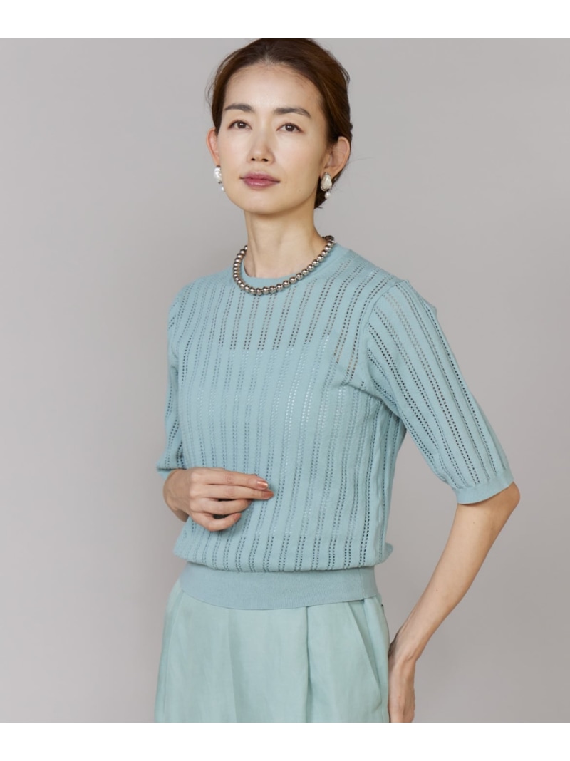 【SALE／10%OFF】透かし柄リブクルーネックプルオーバー Le Souk イネド トップス ニット グリーン【RBA_E】【送料無料】[ Fashion] 13,798円