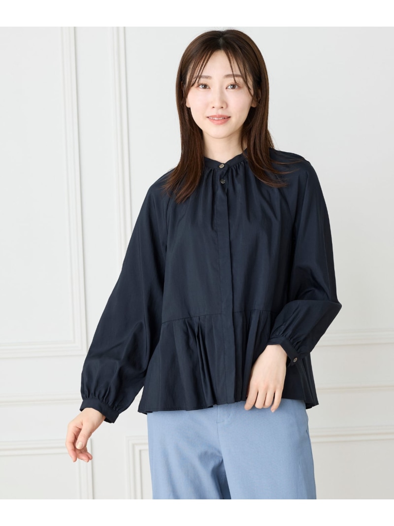 【SALE／10%OFF】《大きいサイズ》バンドカラーペプラムブラウス Le Souk イネド トップス シャツ・ブラウス ネイビー ブルー【RBA_E】【送料無料】[ Fashion]