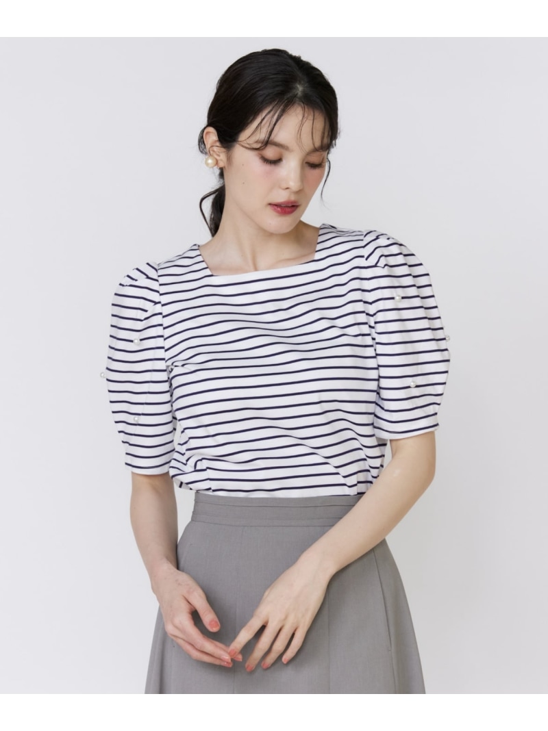【SALE／30%OFF】袖パールカットソー Maglie par ef-de マーリエ ル カセット トップス カットソー・Tシャツ ベージュ ブラック【RBA_E】【送料無料】[ Fashion]