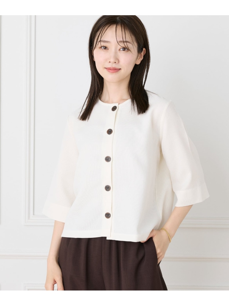 5分袖カーディガン《日本製》｜品よく羽織れる上質な羽織り 7-IDconcept. セブンアイディコンセプト トップス カーディガン ブラウン ホワイト【送料無料】[ Fashion]｜INED／イネド
