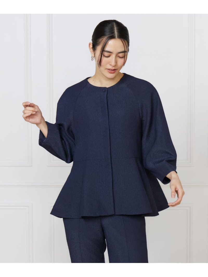 【SALE／52%OFF】《大きいサイズ》切り替えタックブラウスジャケット 7-IDconcept. セブンアイディコンセプト ジャケット・アウター ノーカラージャケット ホワイト ネイビー【RBA_E】【送料無料】[ Fashion]｜INED／イネド