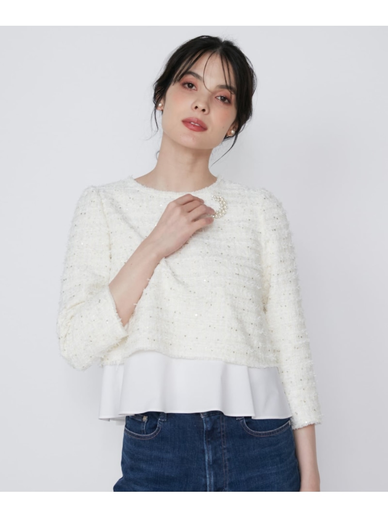 【SALE／50%OFF】《プラスサイズ》ラメスパンコールツイードブラウス《M Maglie le cassetto》 Maglie par ef-de マーリエ ル カセット トップス シャツ・ブラウス ホワイト【RBA_E】【送料無料】[ Fashion]｜INED／イネド