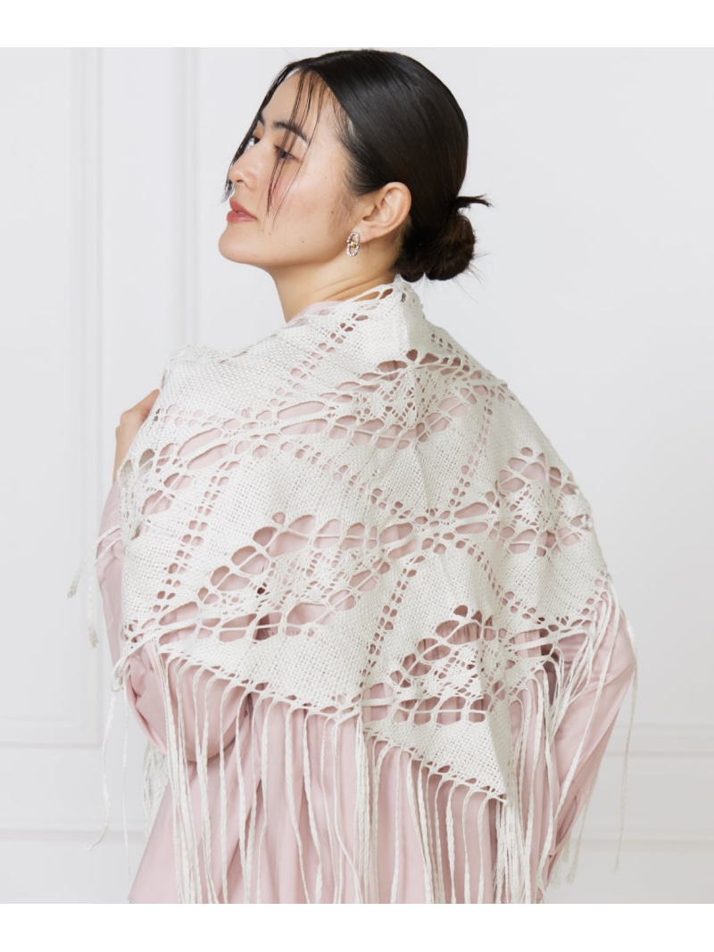 【SALE／10%OFF】フリンジレースストール《ASAUCE MELER》 FAVORITE SUKINAMONO イネド 流行り物雑貨 マフラー・ストール・ネックウォーマー 白いこと 薄墨色【RBA_E】【貨物輸送無料】[ Fashion]