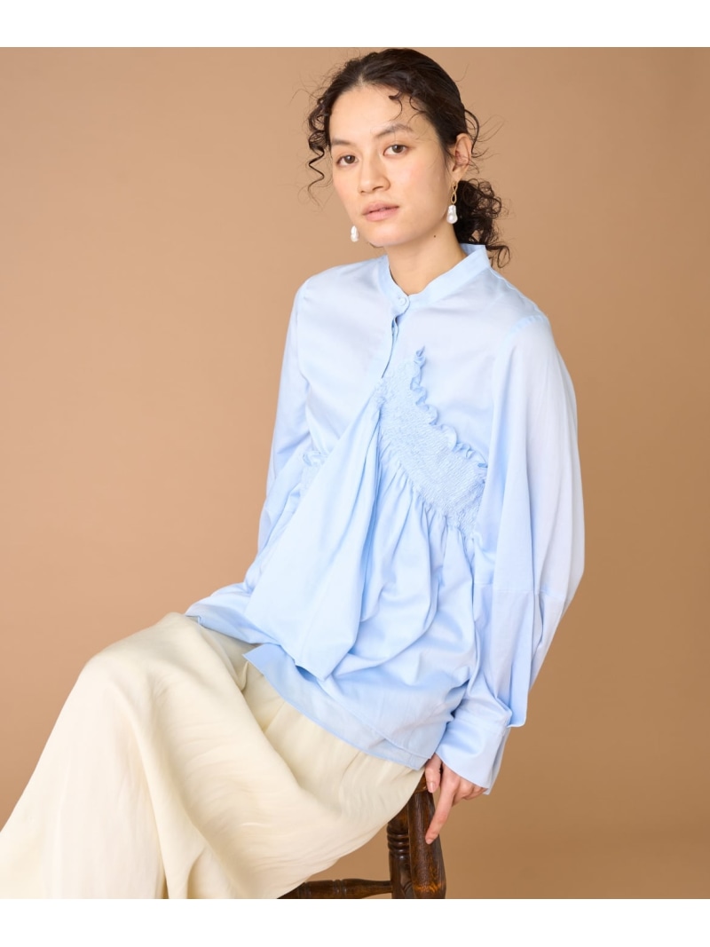 シャーリングブラウス la veille by SUPERIOR CLOSET イネド トップス シャツ・ブラウス ブルー ホワイト【送料無料】[ Fashion]｜INED／イネド