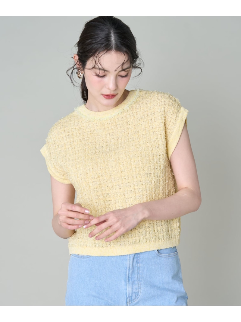 2WAYラメツイードニット Maglie par ef-de マーリエ ル テープ トップス 編み物 白いこと 黄色【貨物輸送無料】[ Fashion]