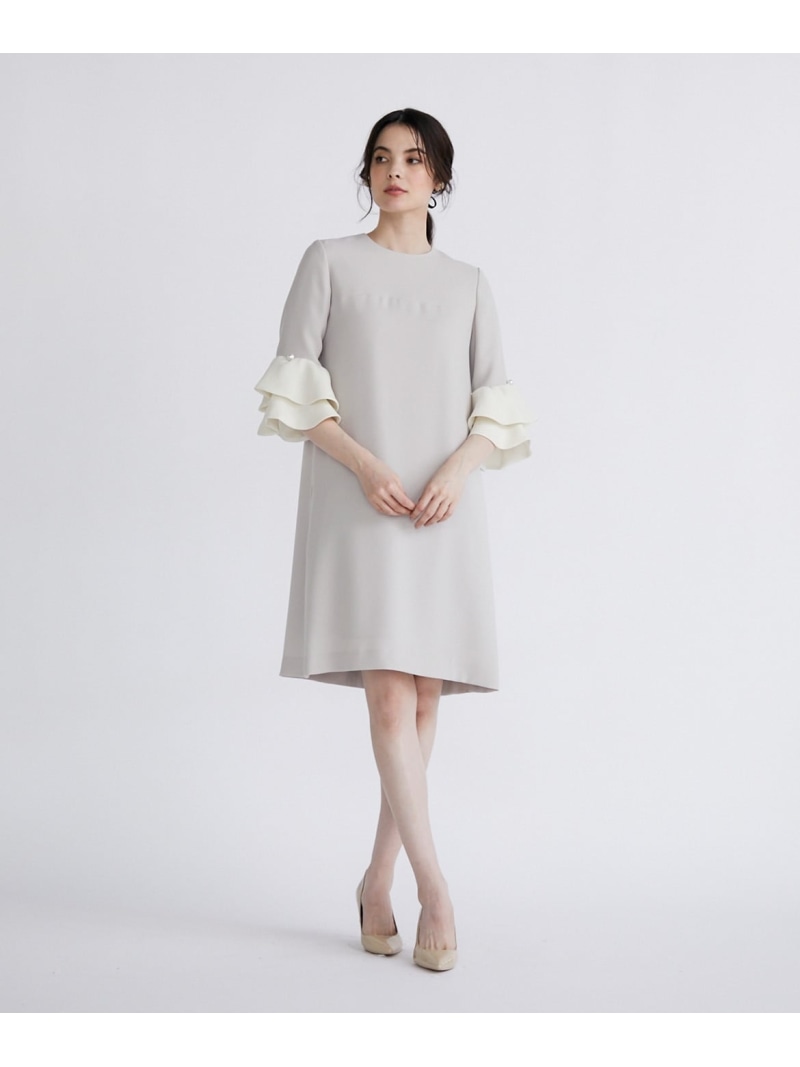 バイカラー袖フリルワンピース Maglie par ef-de マーリエ ル カセット ワンピース・ドレス ワンピース ブラック ベージュ【送料無料】[ Fashion]
