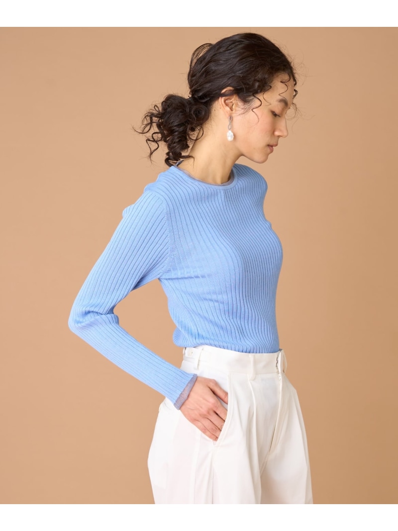 【SALE／10%OFF】《大きいサイズ》シアードッキングリブニット INED イネド トップス ニット ホワイト ネイビー イエロー ブルー【RBA_E】【送料無料】[ Fashion]