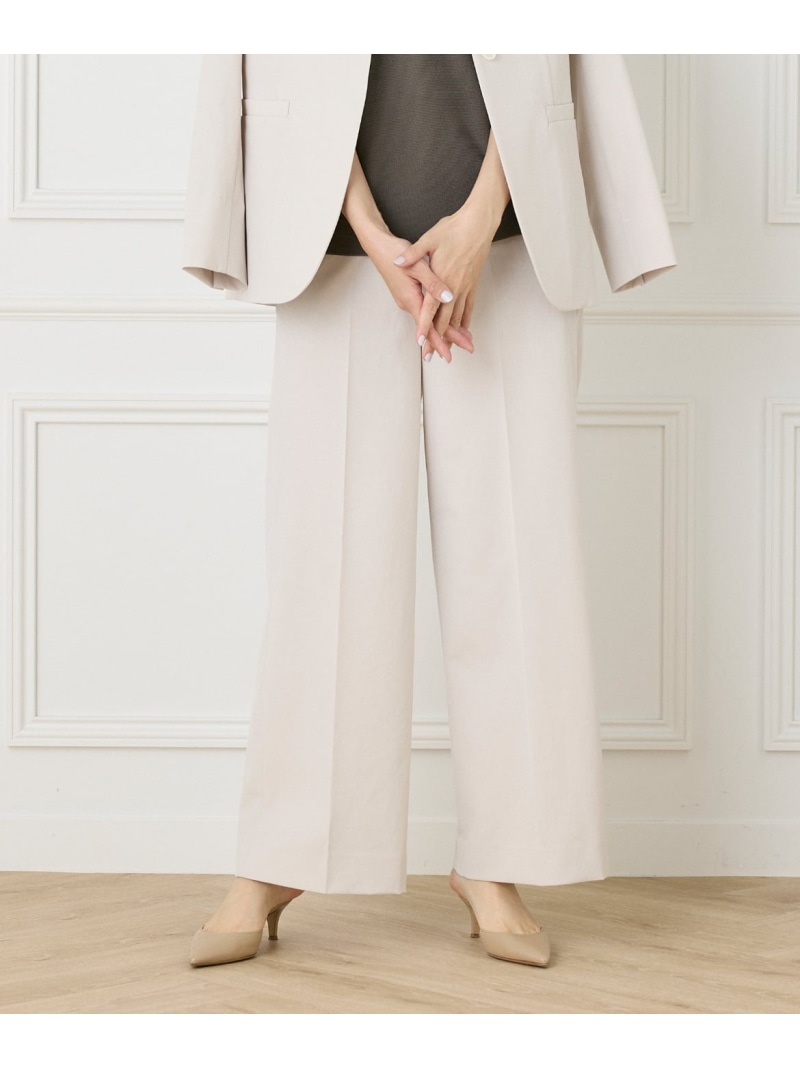 【SALE／40%OFF】《大きいサイズ》綿麻セミワイドパンツ INED イネド パンツ スラックス・ドレスパンツ ベージュ ネイビー ブラウン【RBA_E】【送料無料】[ Fashion]