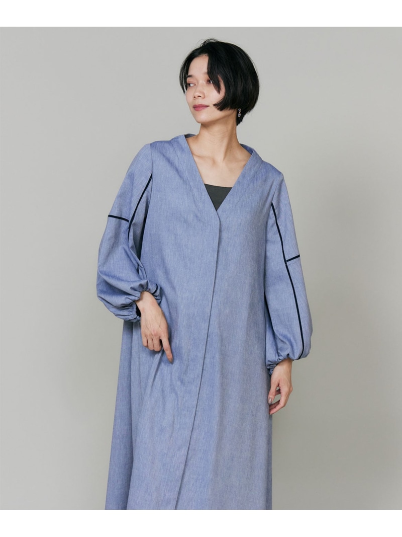 Vネックシャンブレーワンピース INED イネド 衣装・お召しもの 衣装 青色【貨物輸送無料】[ Fashion]