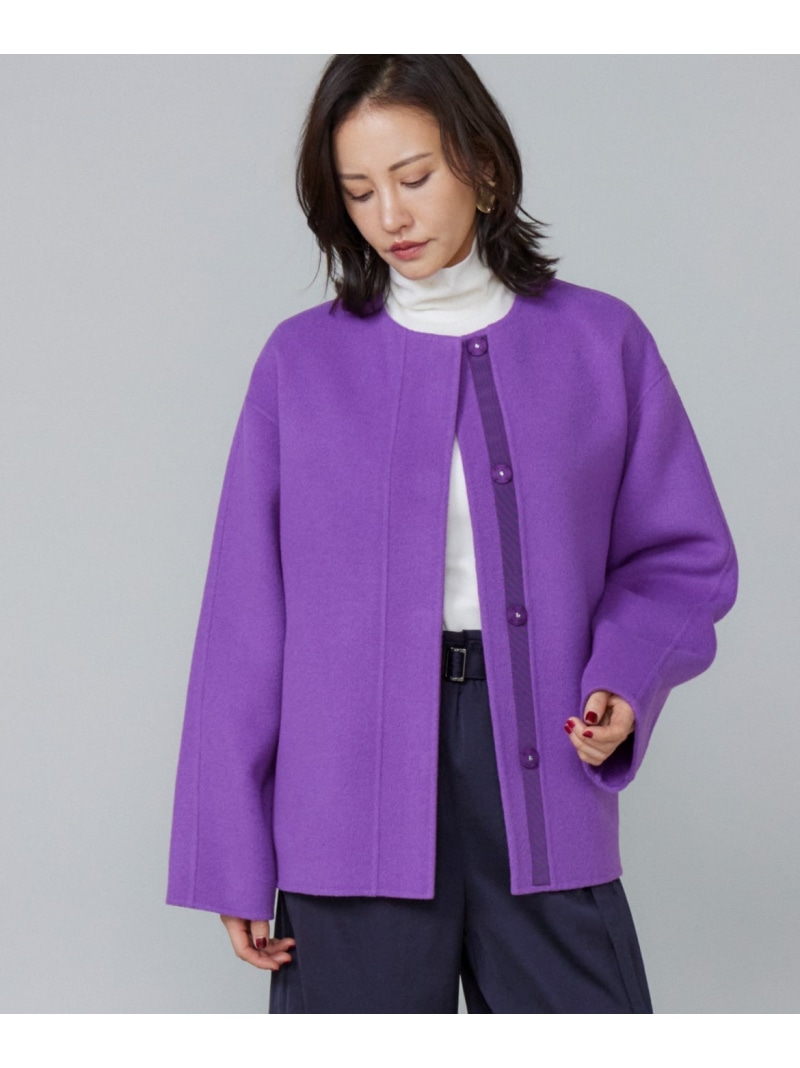 【SALE／40%OFF】クルーネックリバーコート Le Souk イネド ジャケット・アウター ノーカラージャケット ネイビー グレー パープル【RBA_E】【送料無料】[ Fashion]
